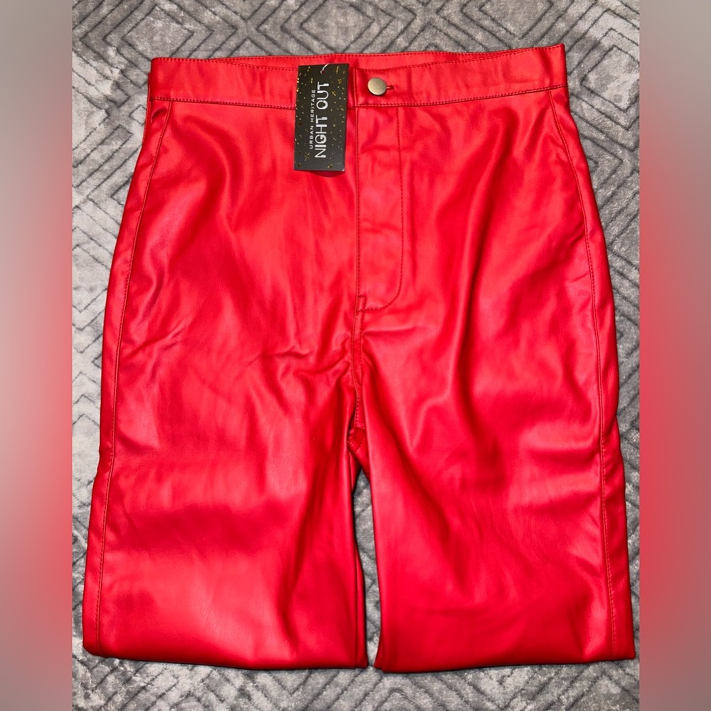 Charlotte Russe Medium High Rise Faux Leather Skinny Pants in Red